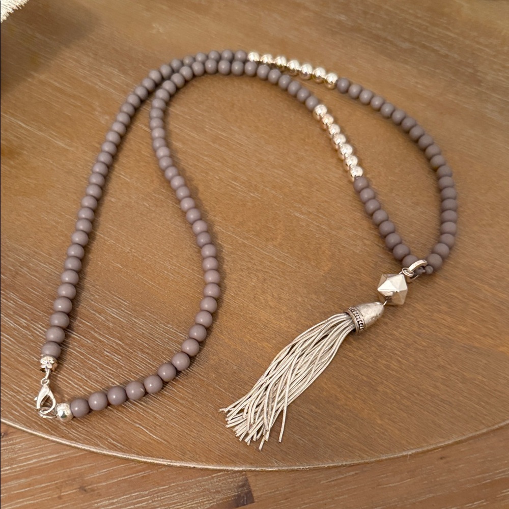 Brown Beaded Necklace with Tassel